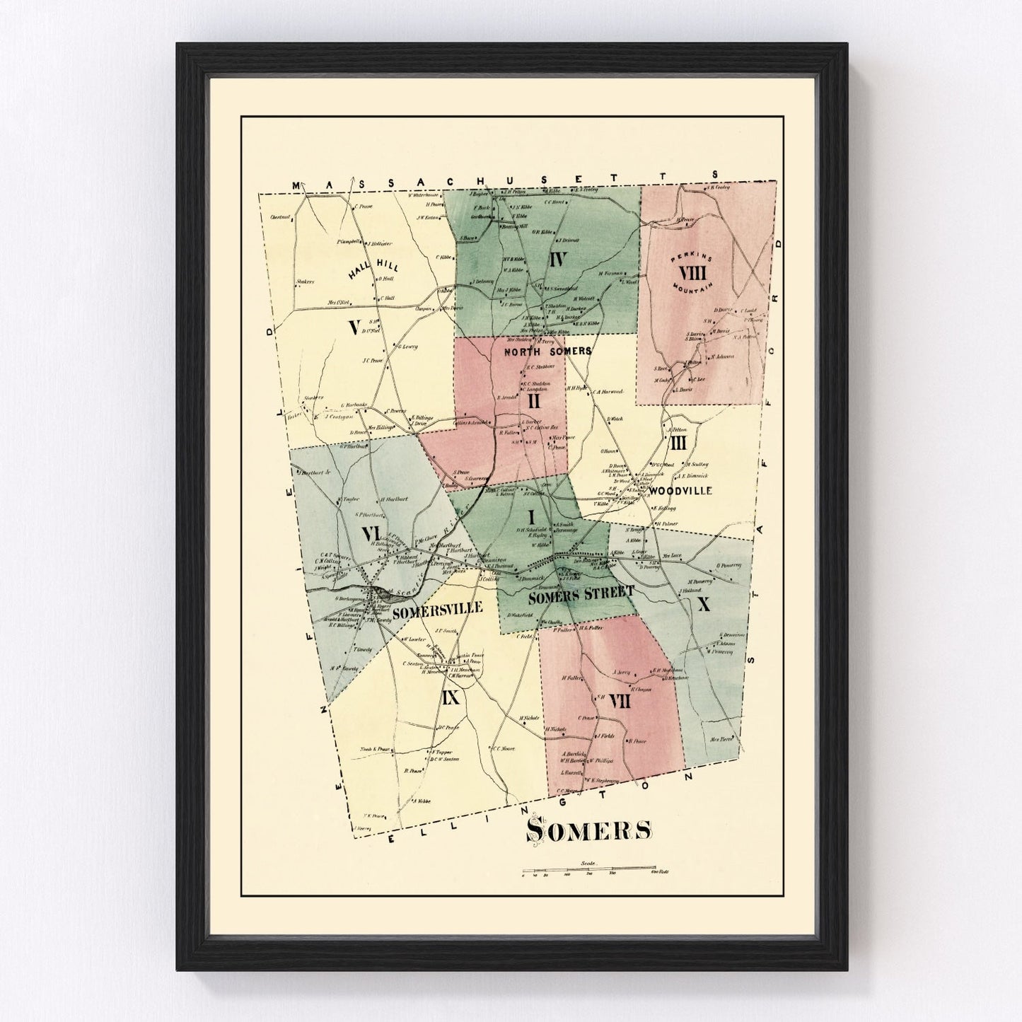 vintage map of Somers, Connecticut, 1869