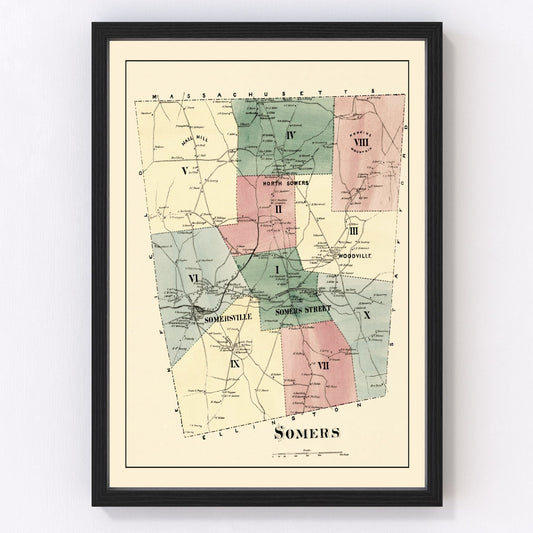 vintage map of Somers, Connecticut, 1869