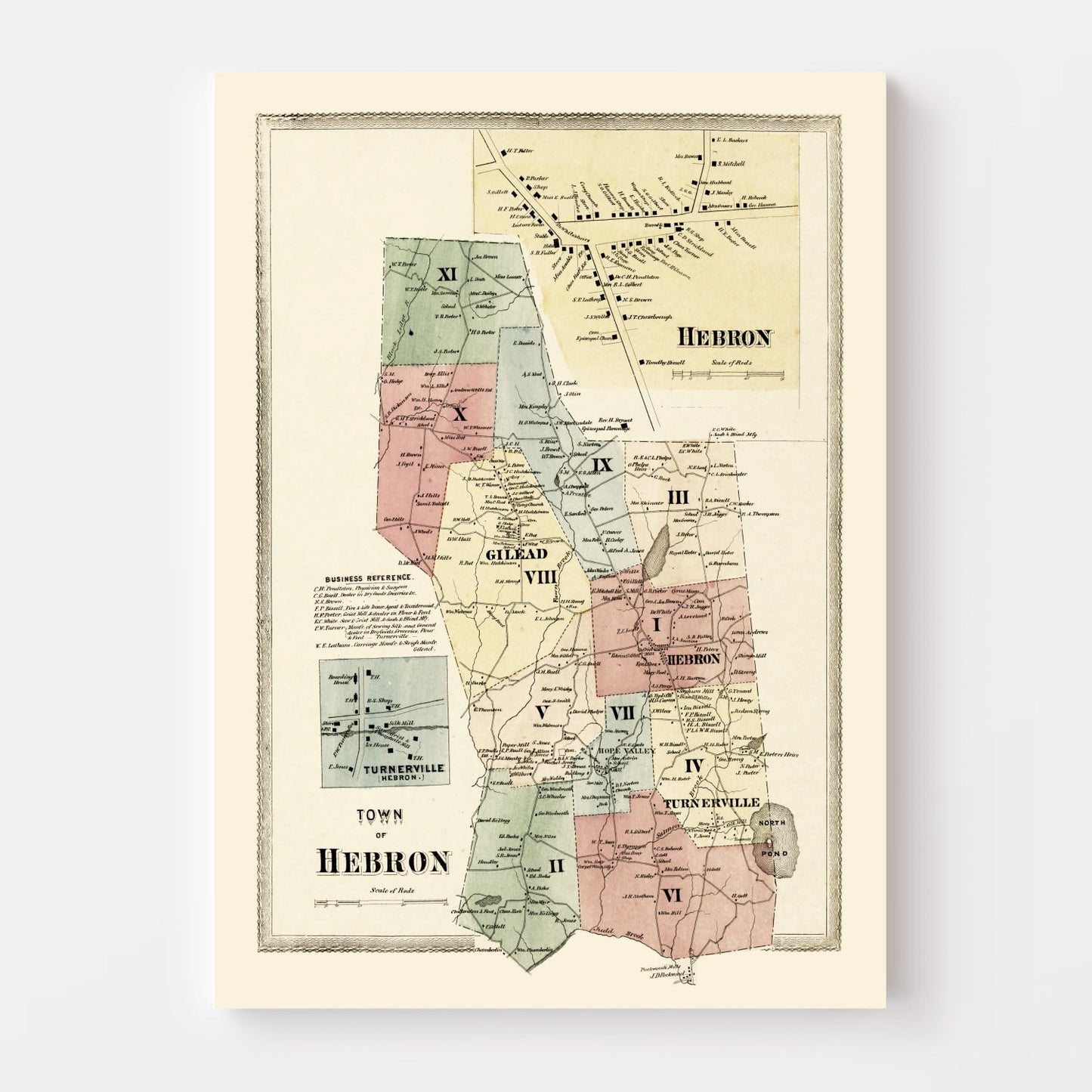 Vintage Map of Hebron, Connecticut, 1869