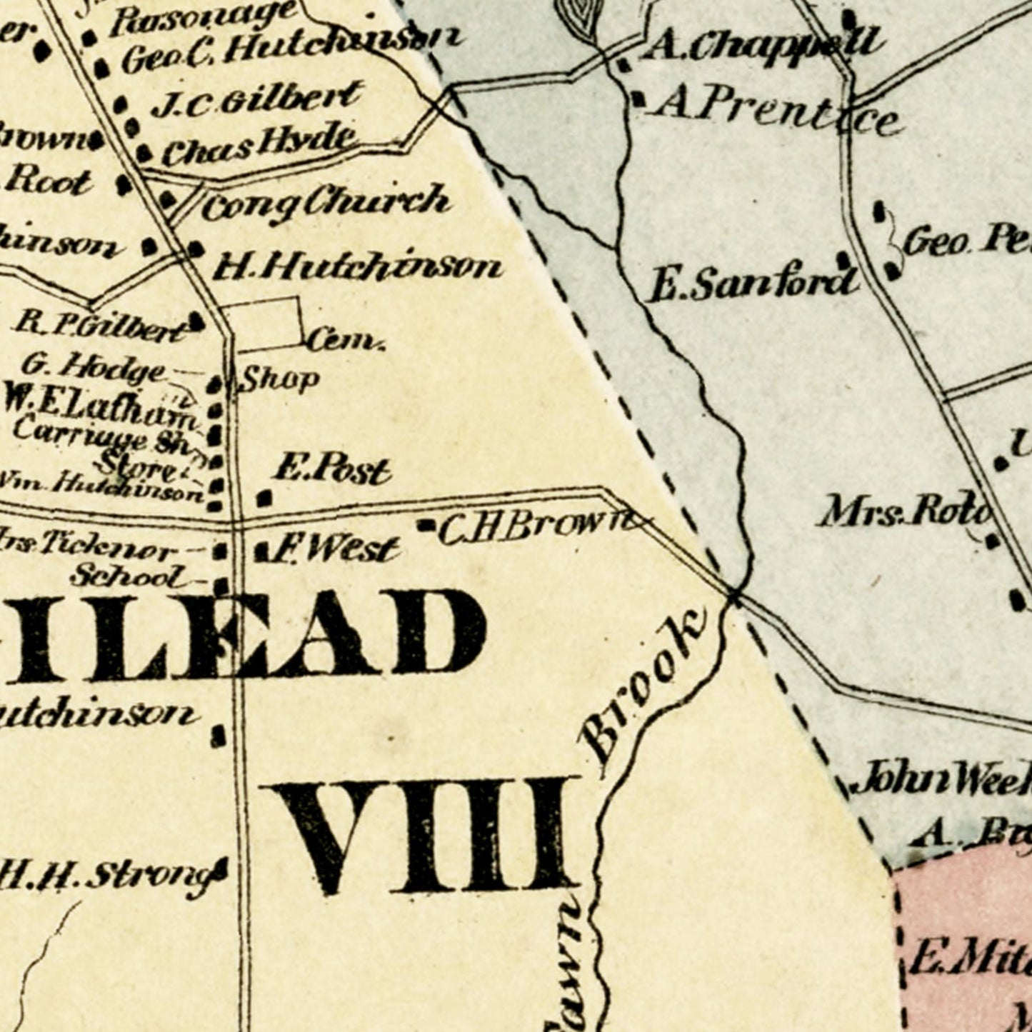 Vintage Map of Hebron, Connecticut, 1869