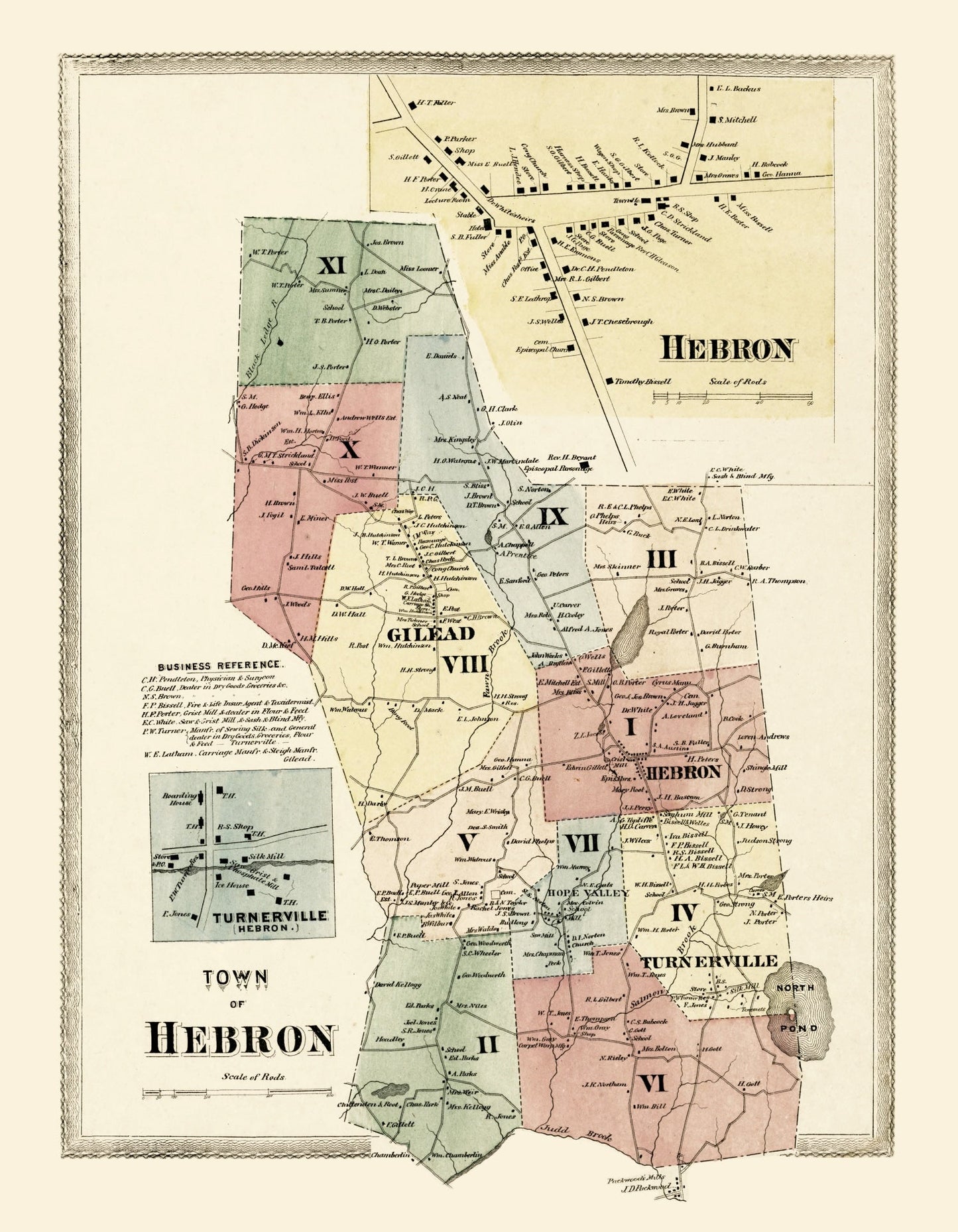 Vintage Map of Hebron, Connecticut, 1869
