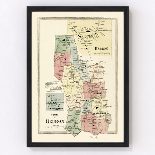 vintage map of Hebron, Connecticut, 1869