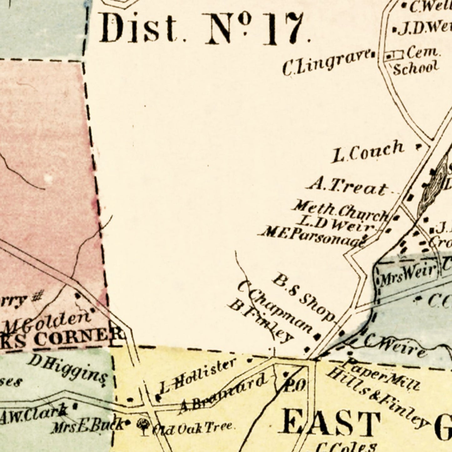 Vintage Map of Glastenbury, Connecticut, 1869