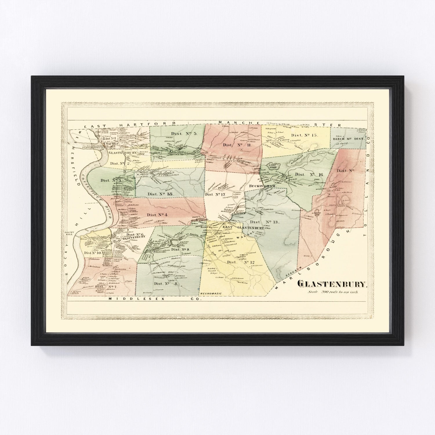 Vintage map of Glastenbury, Connecticut, 1869