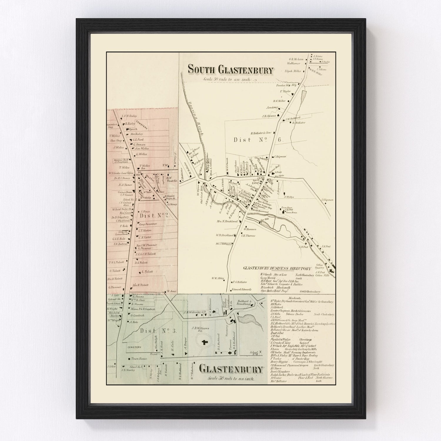 vintage map of South Glastonbury, Connecticut, 1869