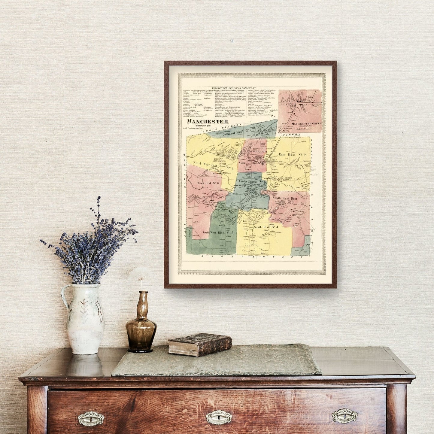Vintage Map of Manchester, Connecticut, 1869