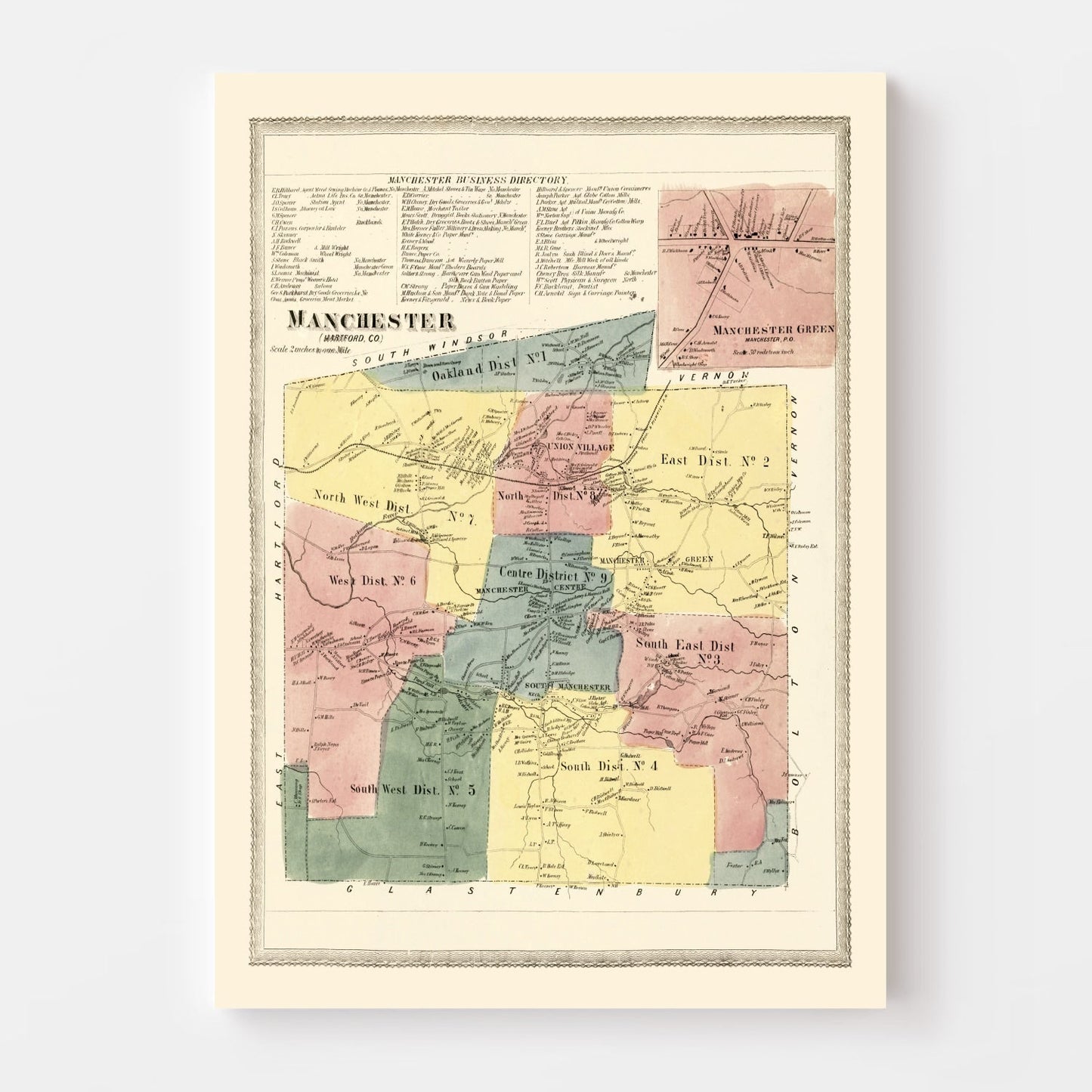 Vintage Map of Manchester, Connecticut, 1869
