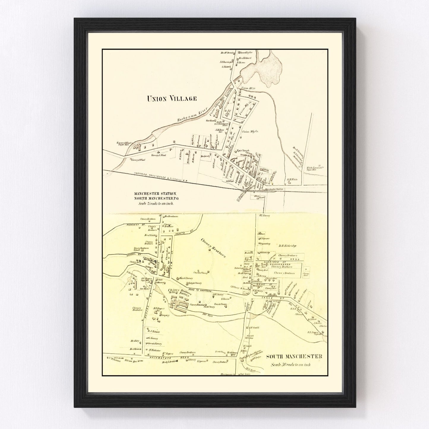 vintage map of Union Village, Connecticut, 1869