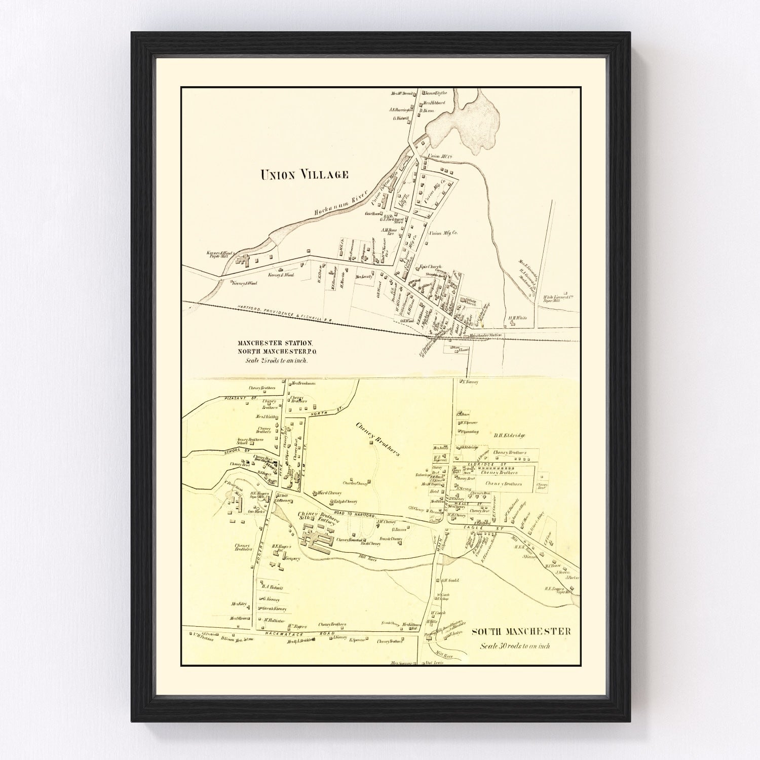 vintage map of Union Village, Connecticut, 1869