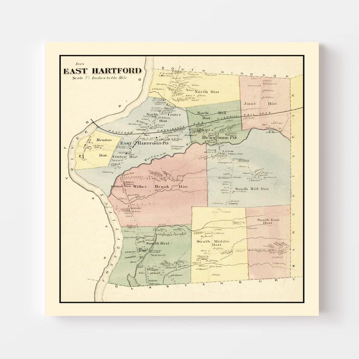 Vintage Map of East Hartford, Connecticut, 1869