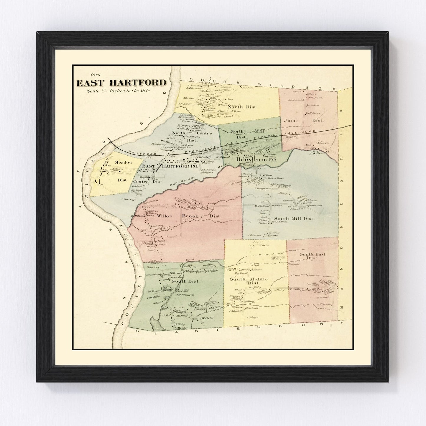 vintage map of East Hartford, Connecticut, 1869