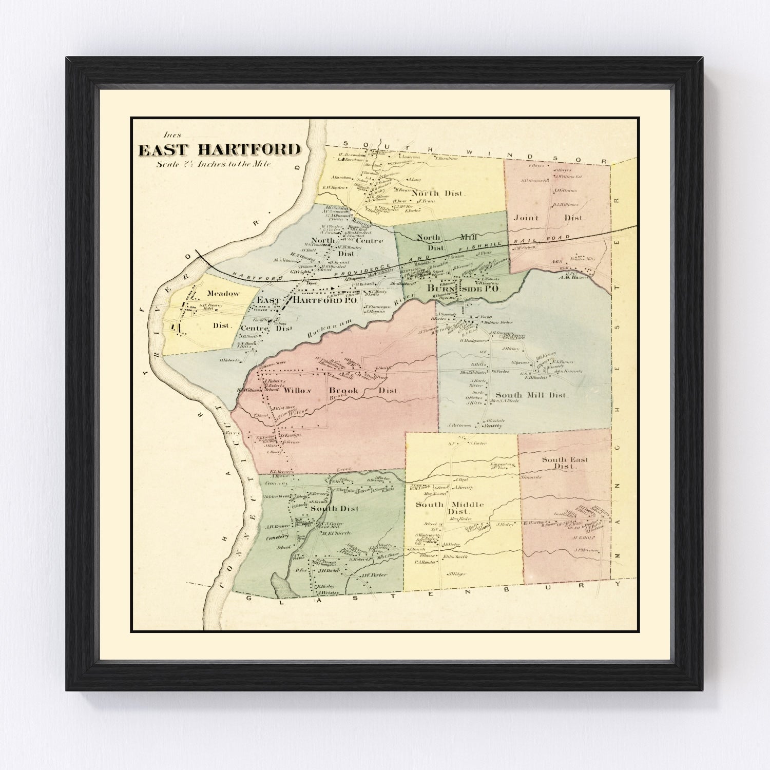 vintage map of East Hartford, Connecticut, 1869