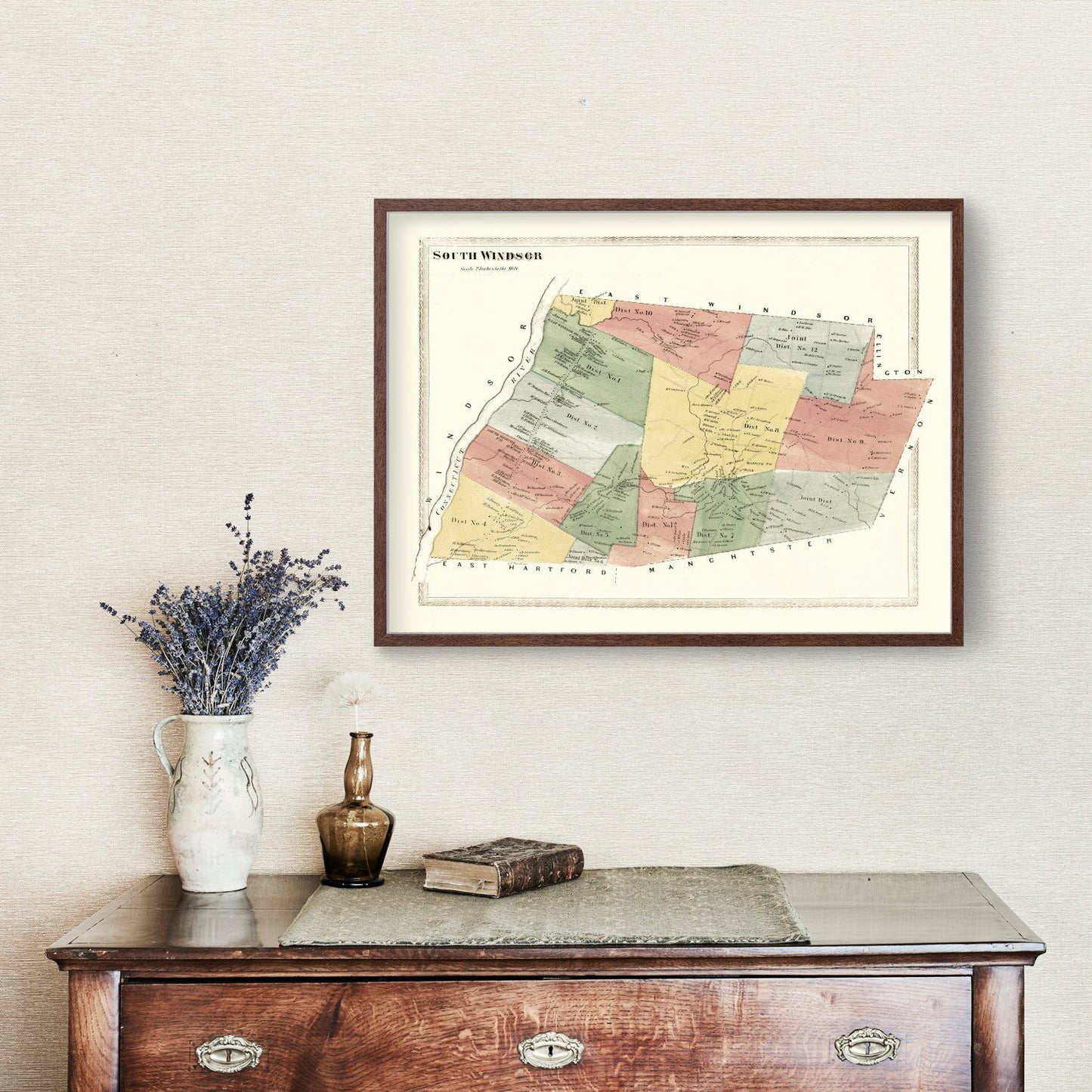 Vintage Map of South Windsor, Connecticut, 1869