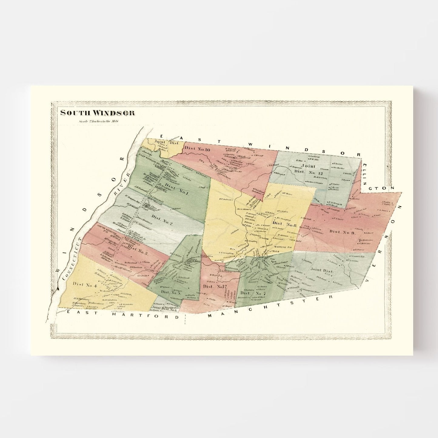 Vintage Map of South Windsor, Connecticut, 1869