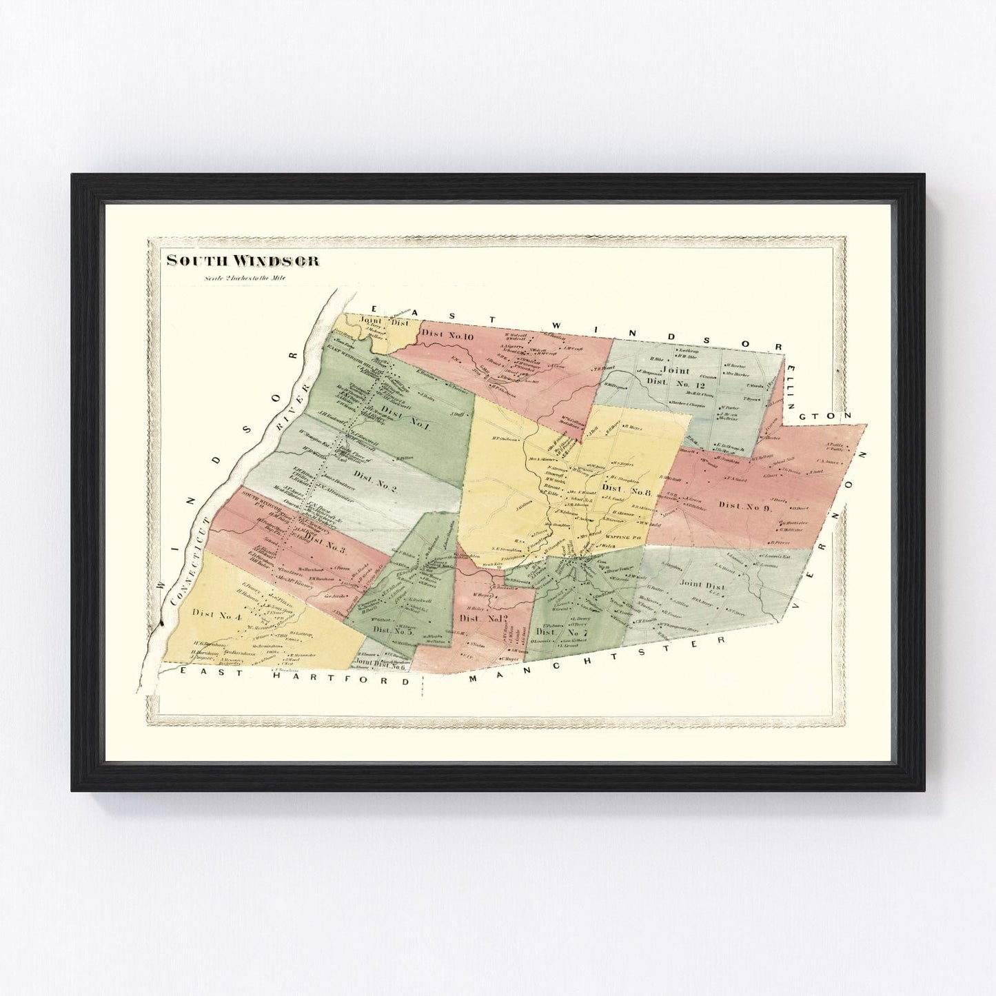 vintage map of South Windsor, Connecticut, 1869
