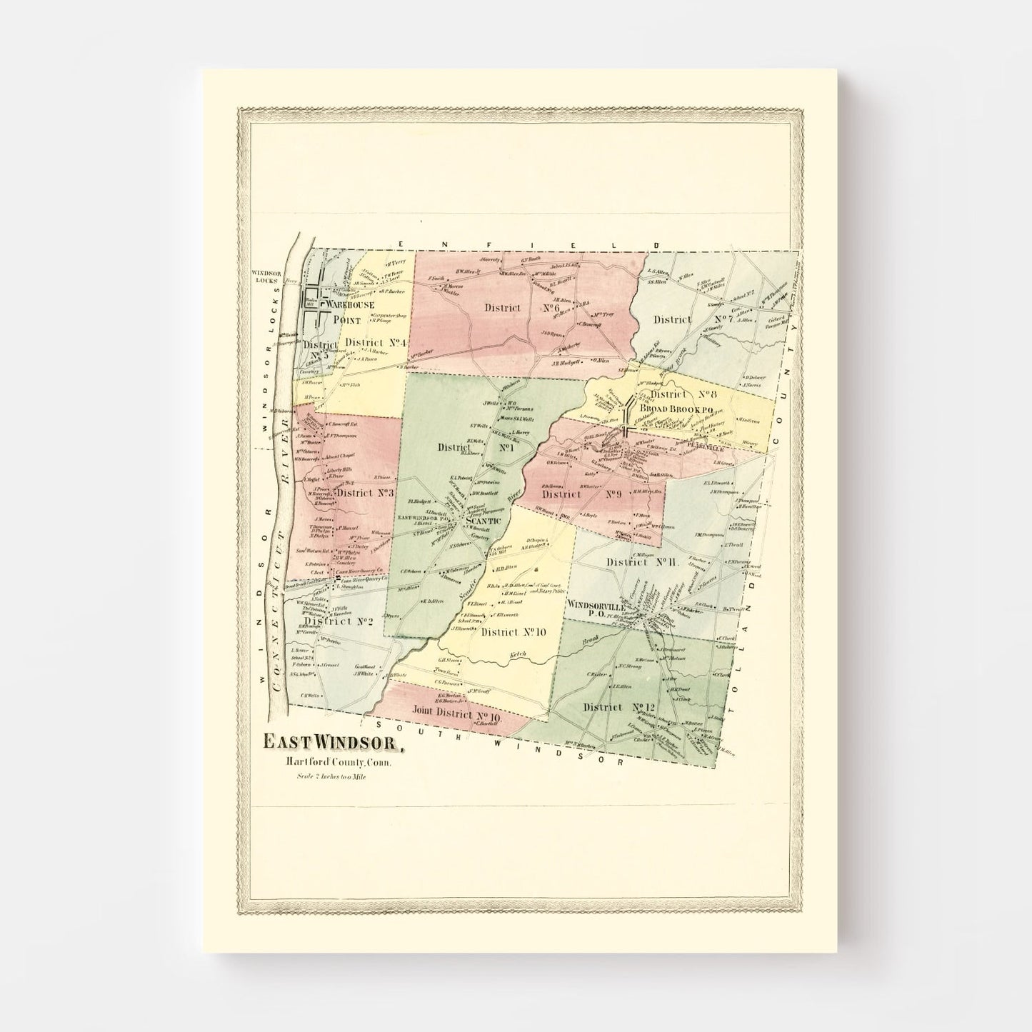 Vintage Map of East Windsor, Connecticut, 1869