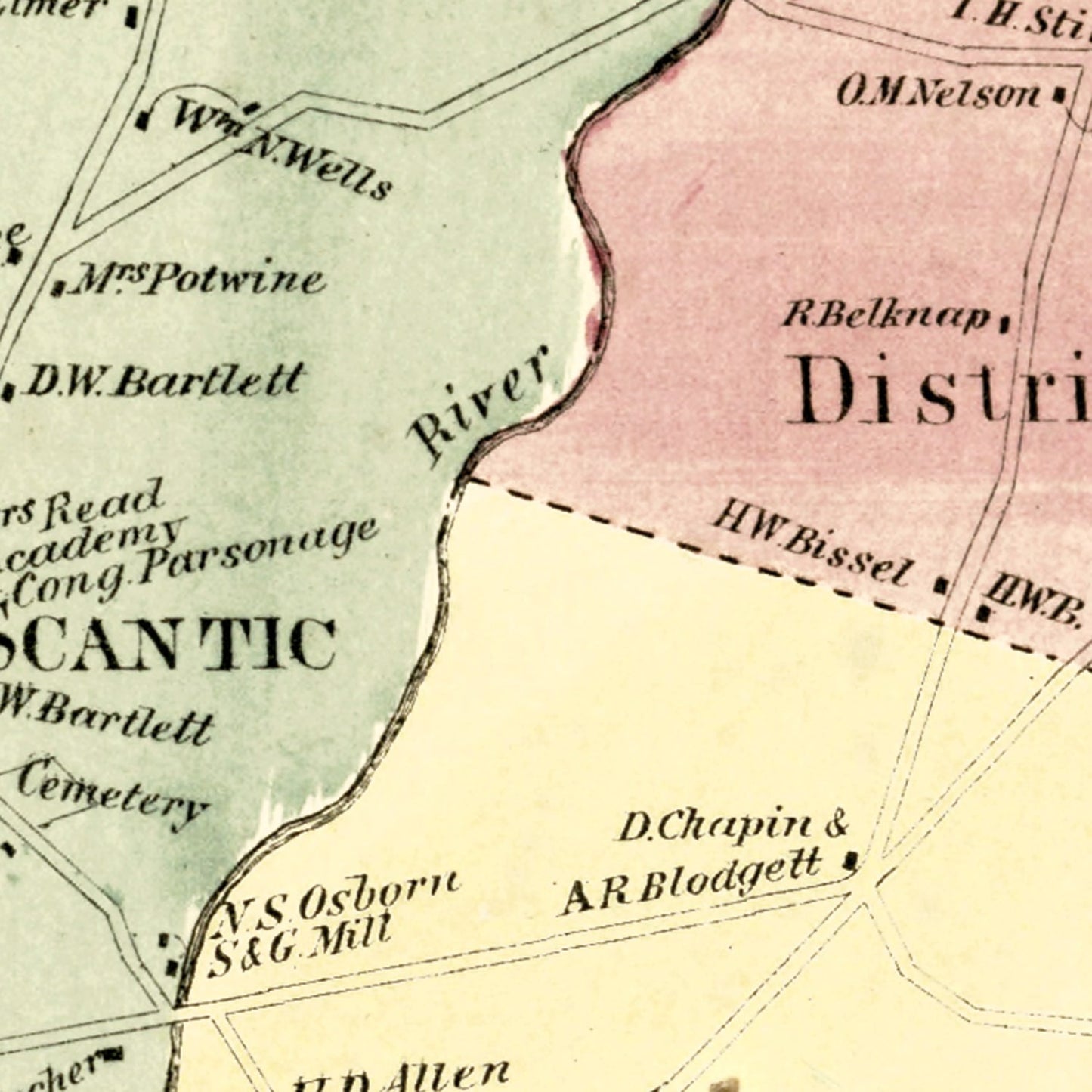 Vintage Map of East Windsor, Connecticut, 1869