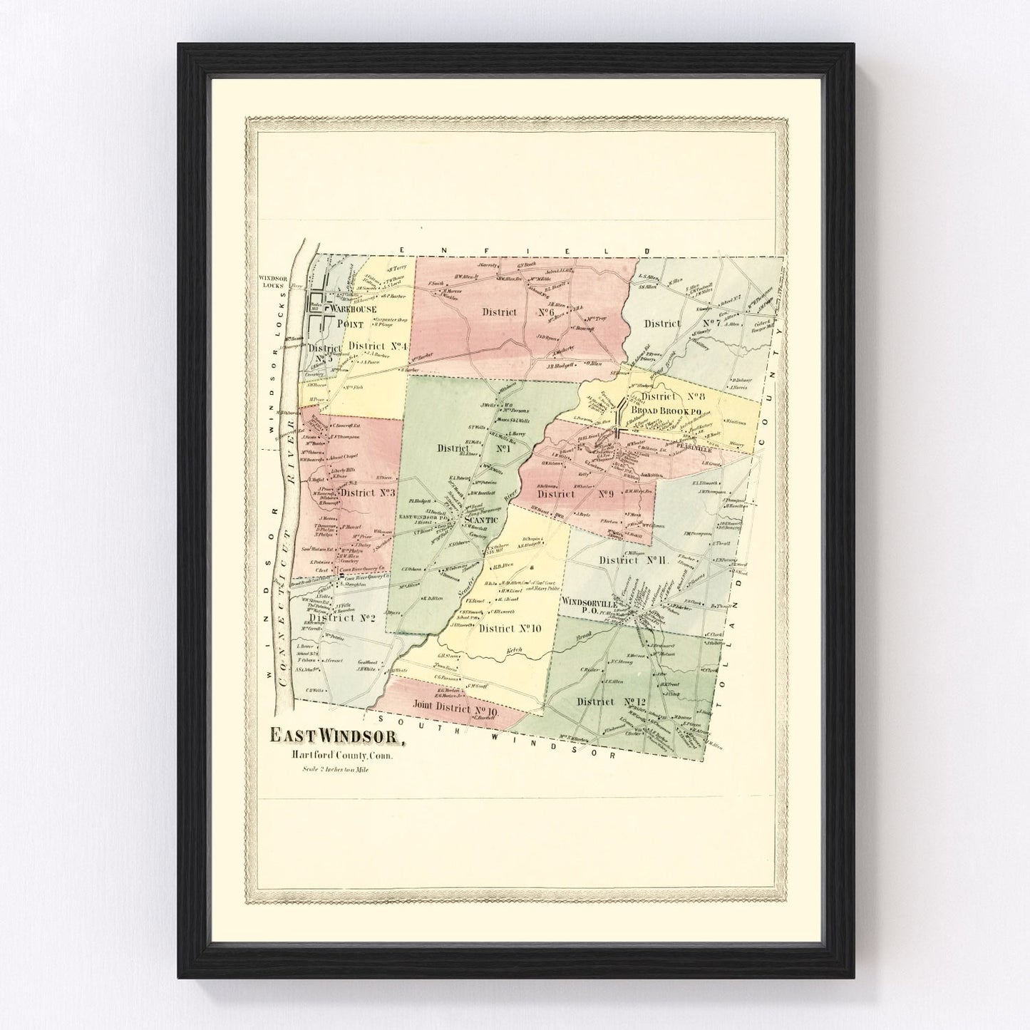 Vintage map of East Windsor, Connecticut, 1869