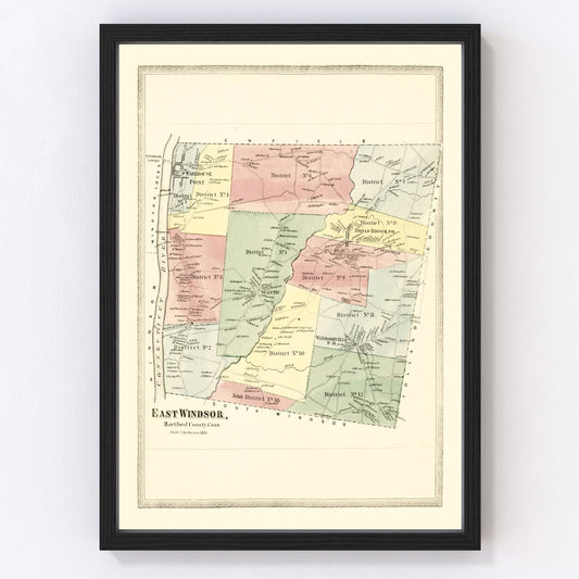 Vintage map of East Windsor, Connecticut, 1869