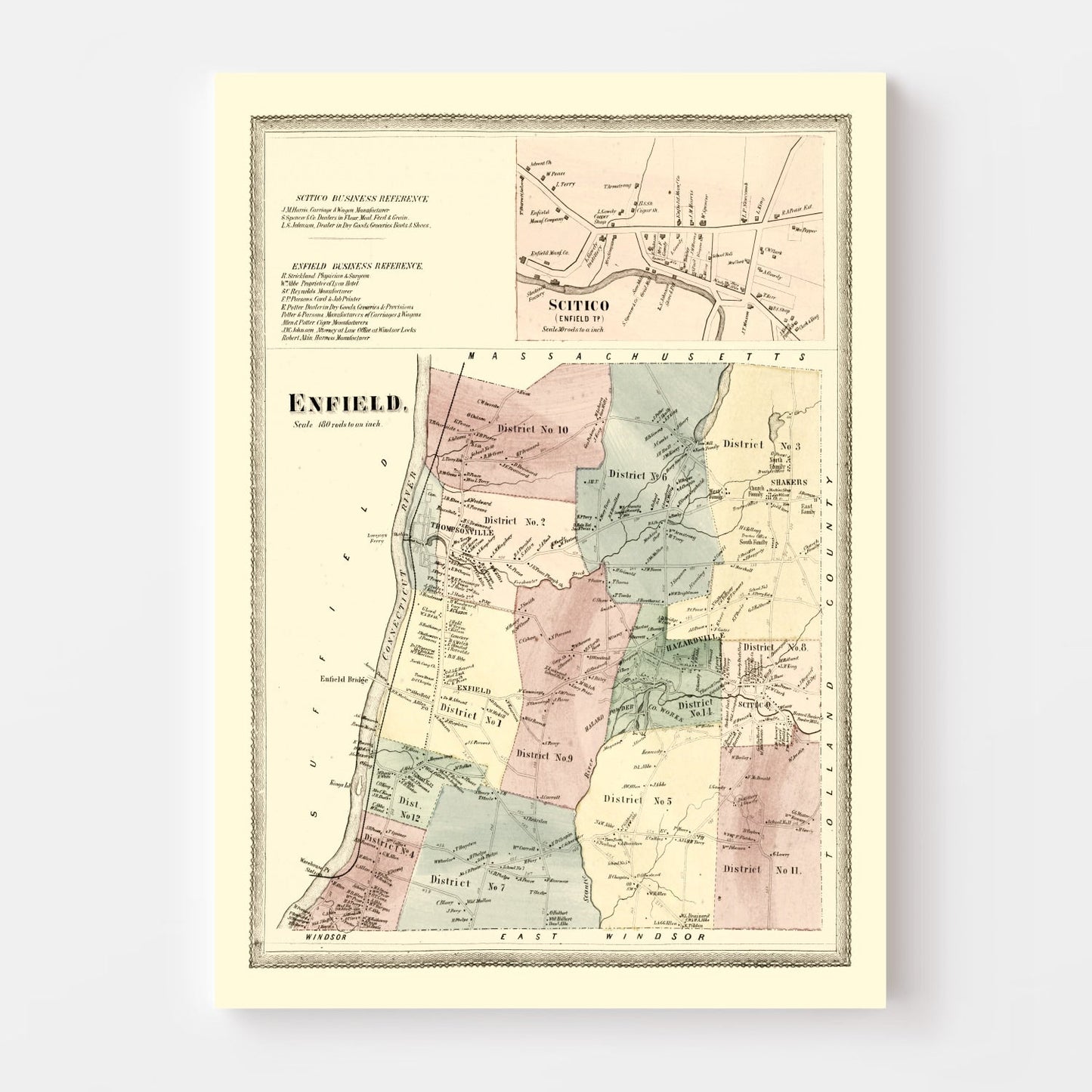 Vintage Map of Enfield, Connecticut, 1869