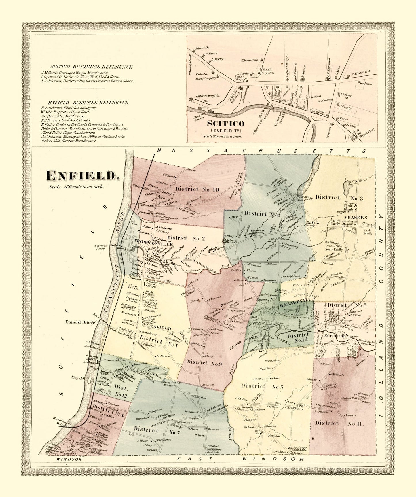 Vintage Map of Enfield, Connecticut, 1869