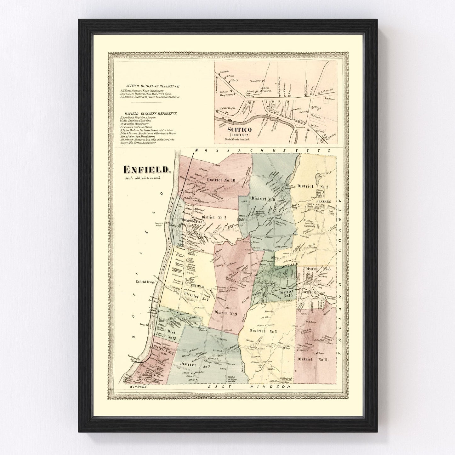 Vintage map of Enfield, Connecticut, 1869