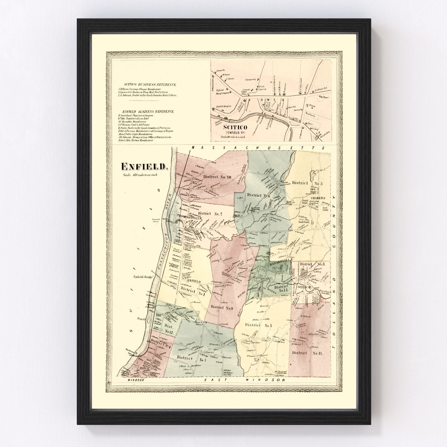 Vintage map of Enfield, Connecticut, 1869