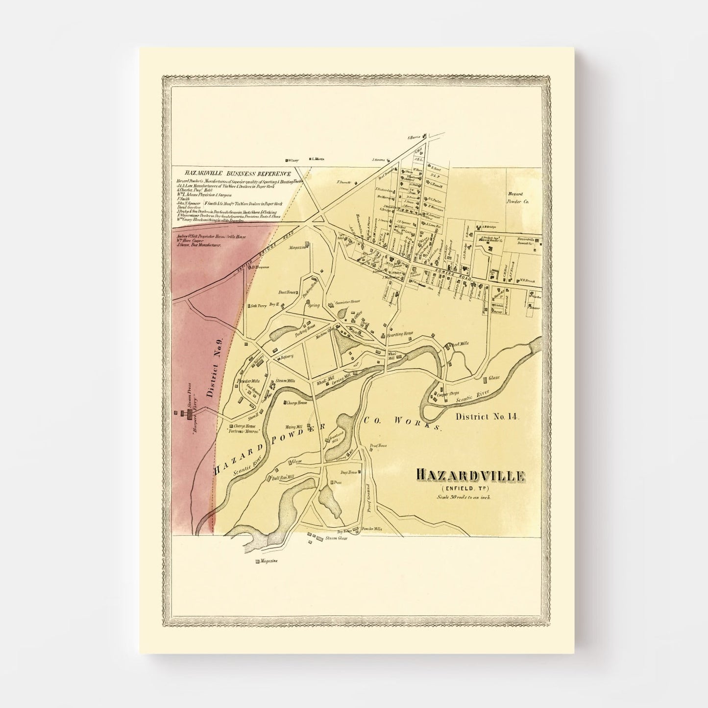 Vintage Map of Hazardville, Connecticut, 1869