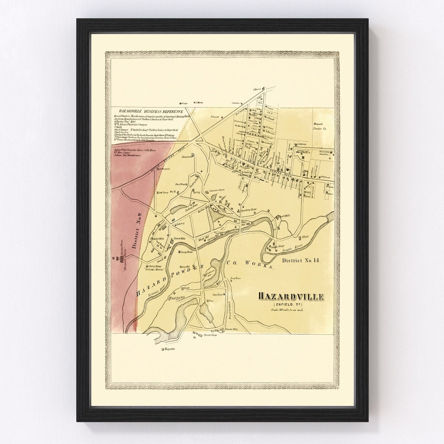 Vintage map of Hazardville, Connecticut, 1869