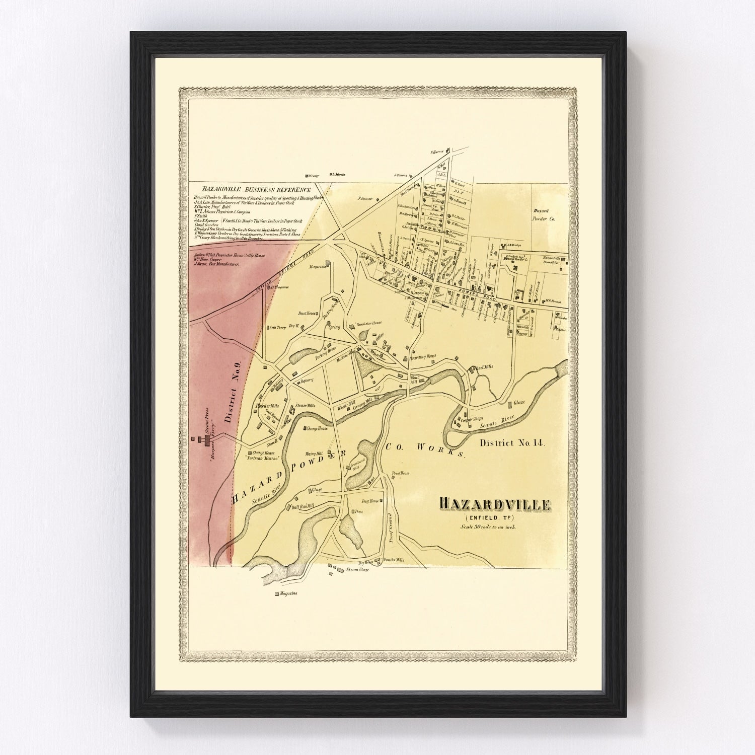 Vintage map of Hazardville, Connecticut, 1869