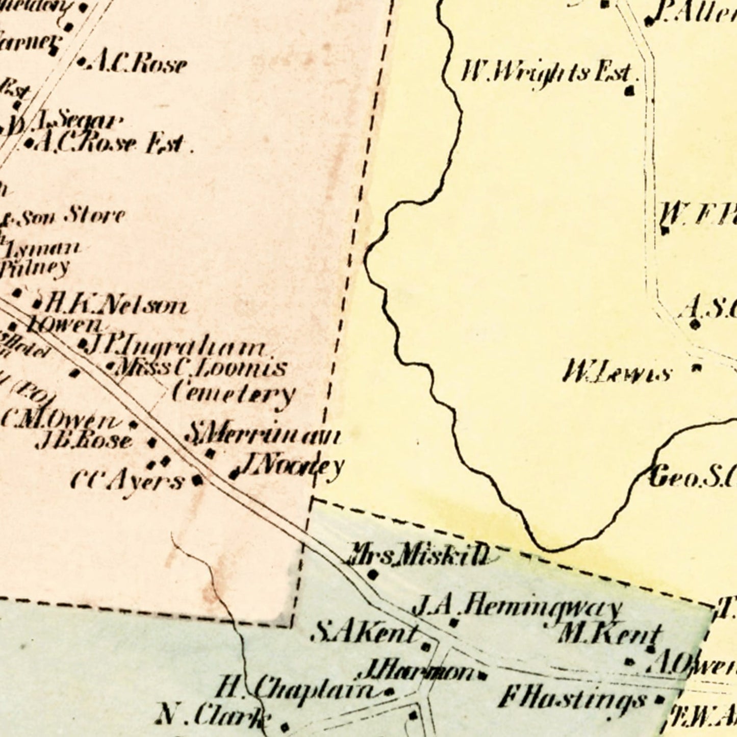 Vintage Map of Suffield, Connecticut, 1869