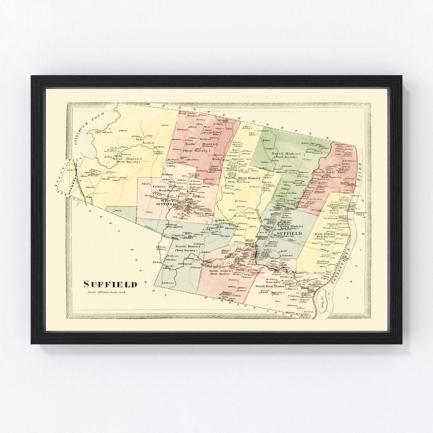 Vintage map of Suffield, Connecticut, 1869