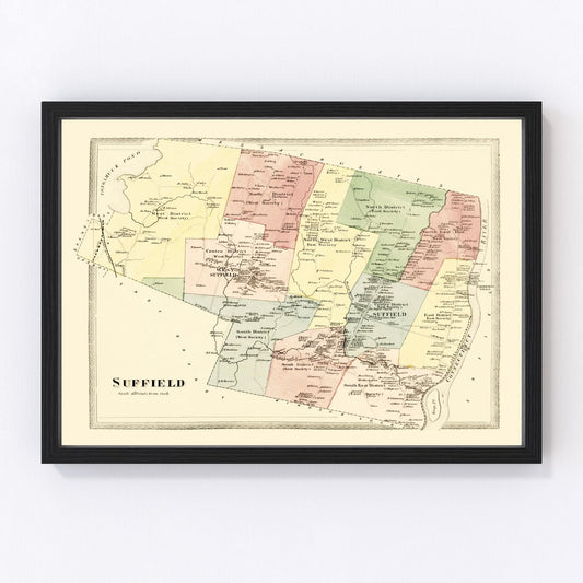 Vintage map of Suffield, Connecticut, 1869