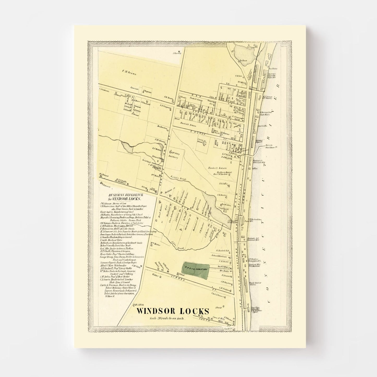Vintage Map of Windsor Locks, Connecticut 1869