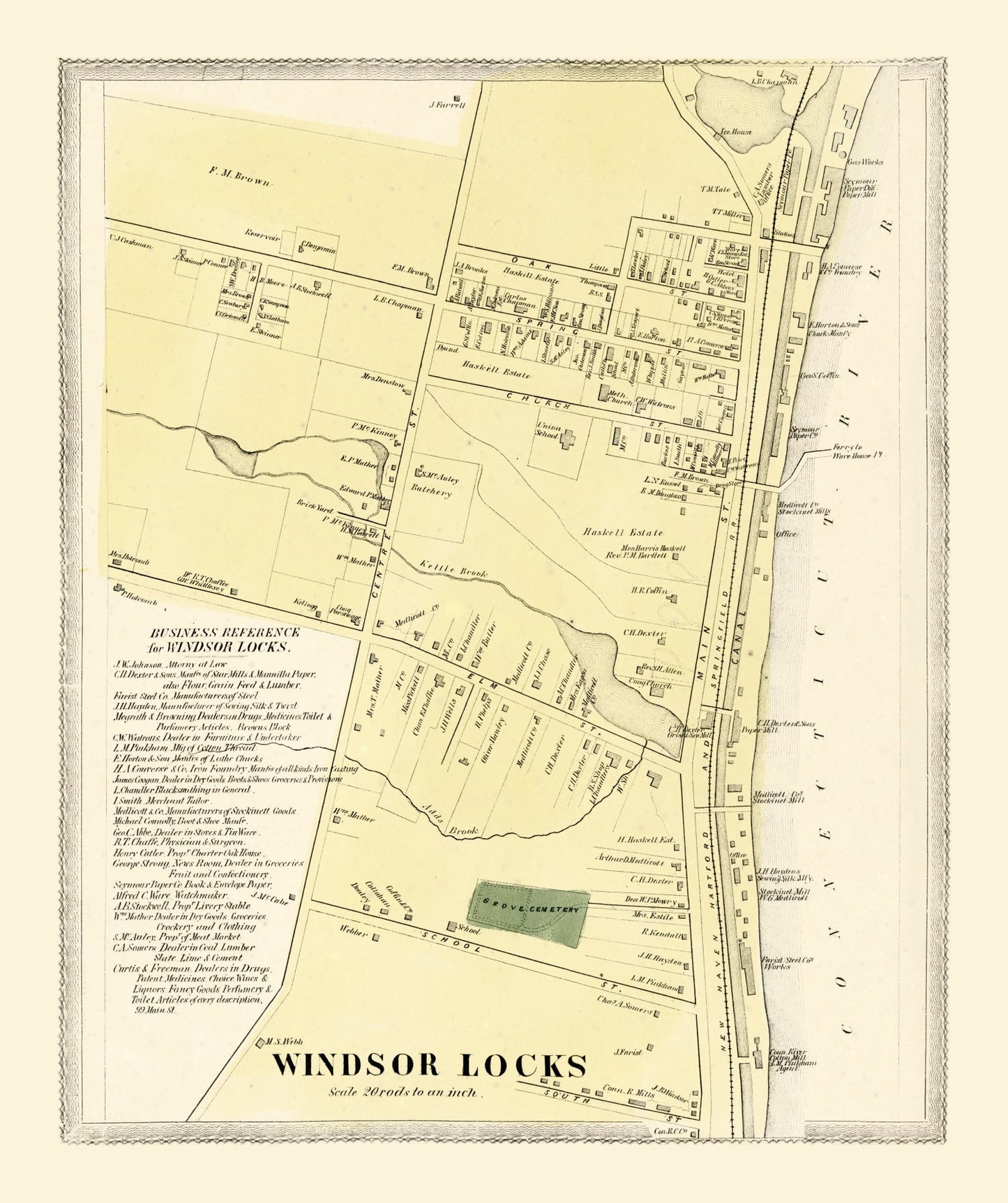Vintage Map of Windsor Locks, Connecticut 1869