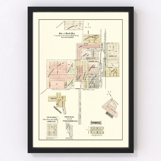 Vintage map of White Hall, Illinois, 1873 - Greene County restored print