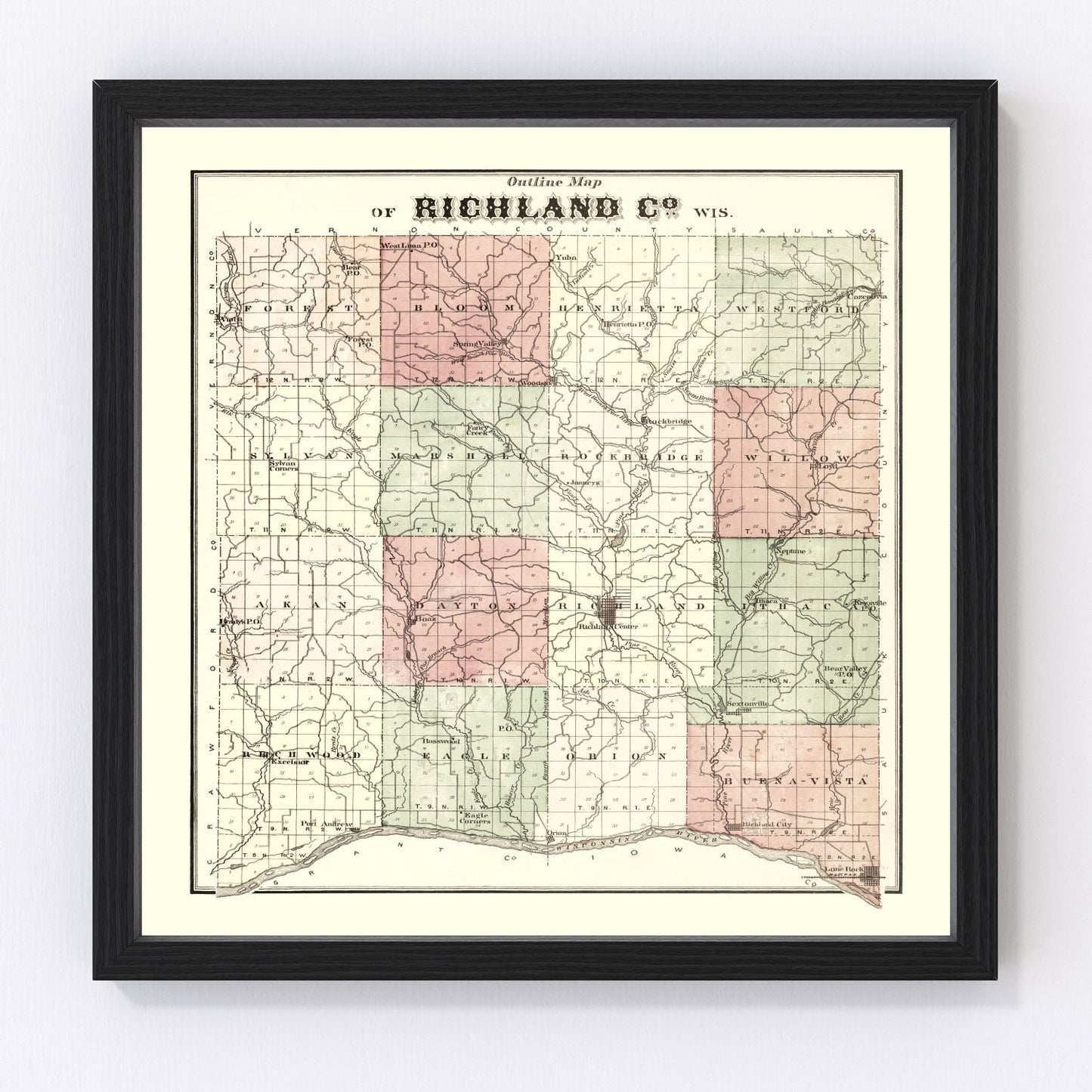 Vintage map of Richland County, Wisconsin, 1874