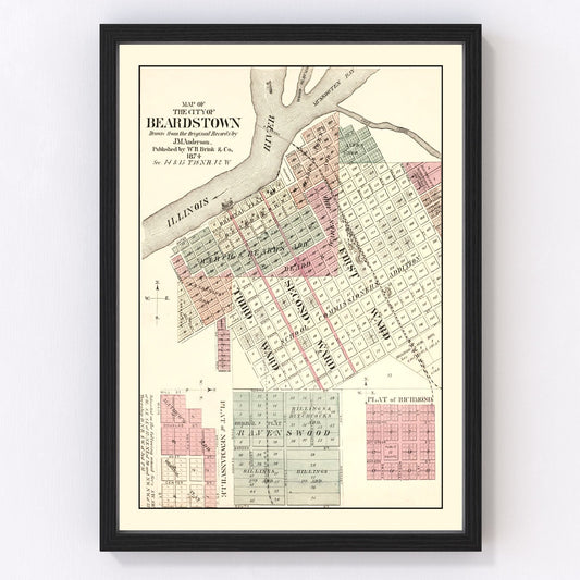 Vintage map of Beardstown, Illinois, 1874