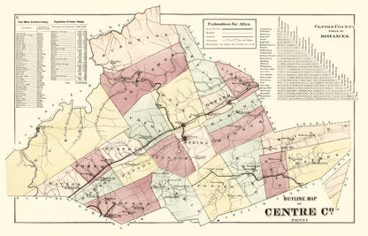 Vintage Map of Centre County, Pennsylvania, 1874