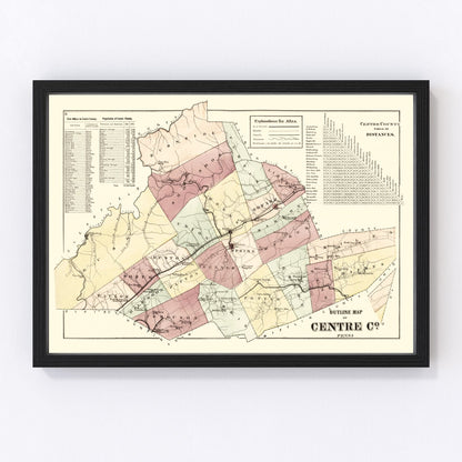 Vintage map of Centre County, Pennsylvania, 1874, restored vintage wall art print