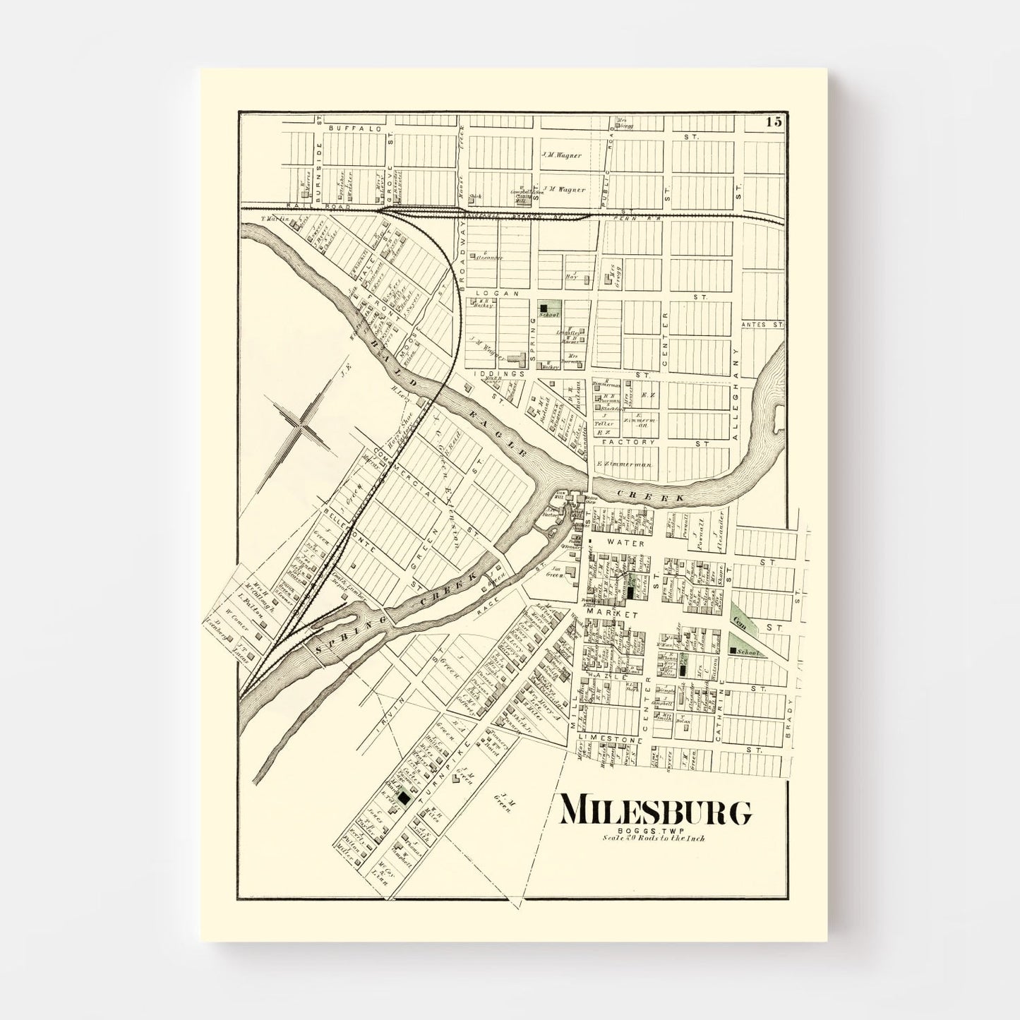Vintage Map of Milesburg, Pennsylvania, 1874
