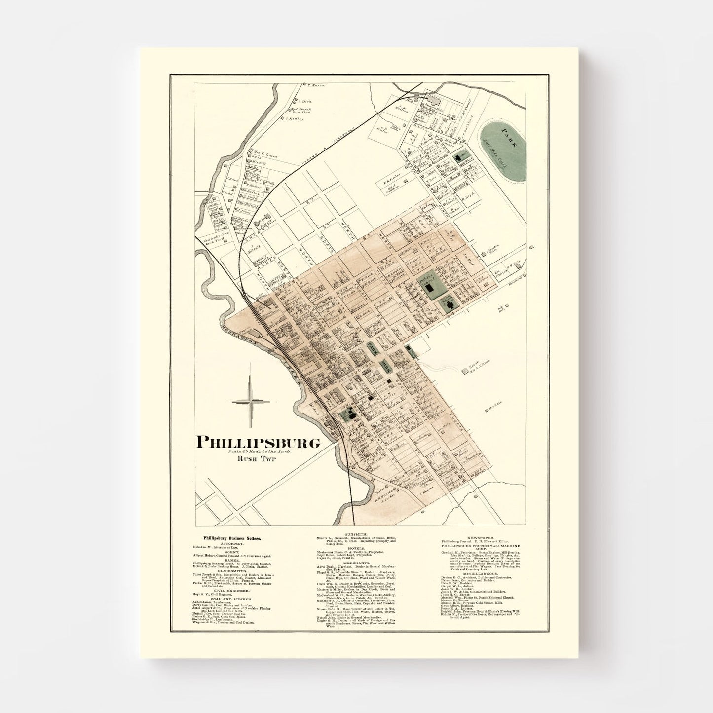 Vintage Map of Phillipsburg, Pennsylvania, 1874