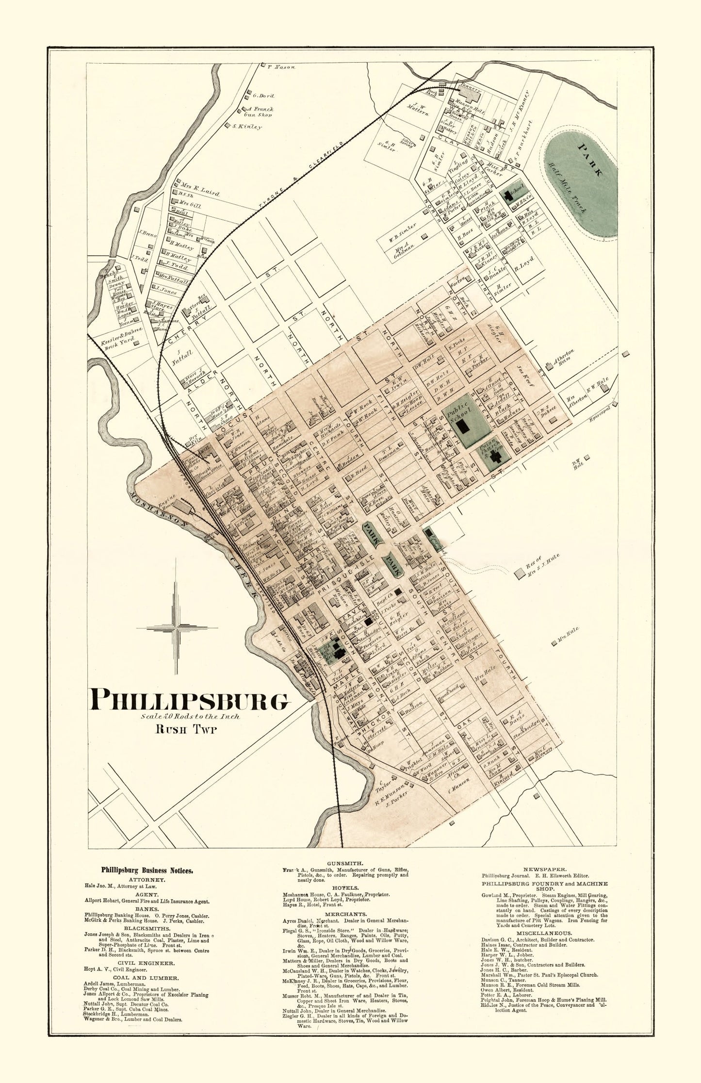 Vintage Map of Phillipsburg, Pennsylvania, 1874