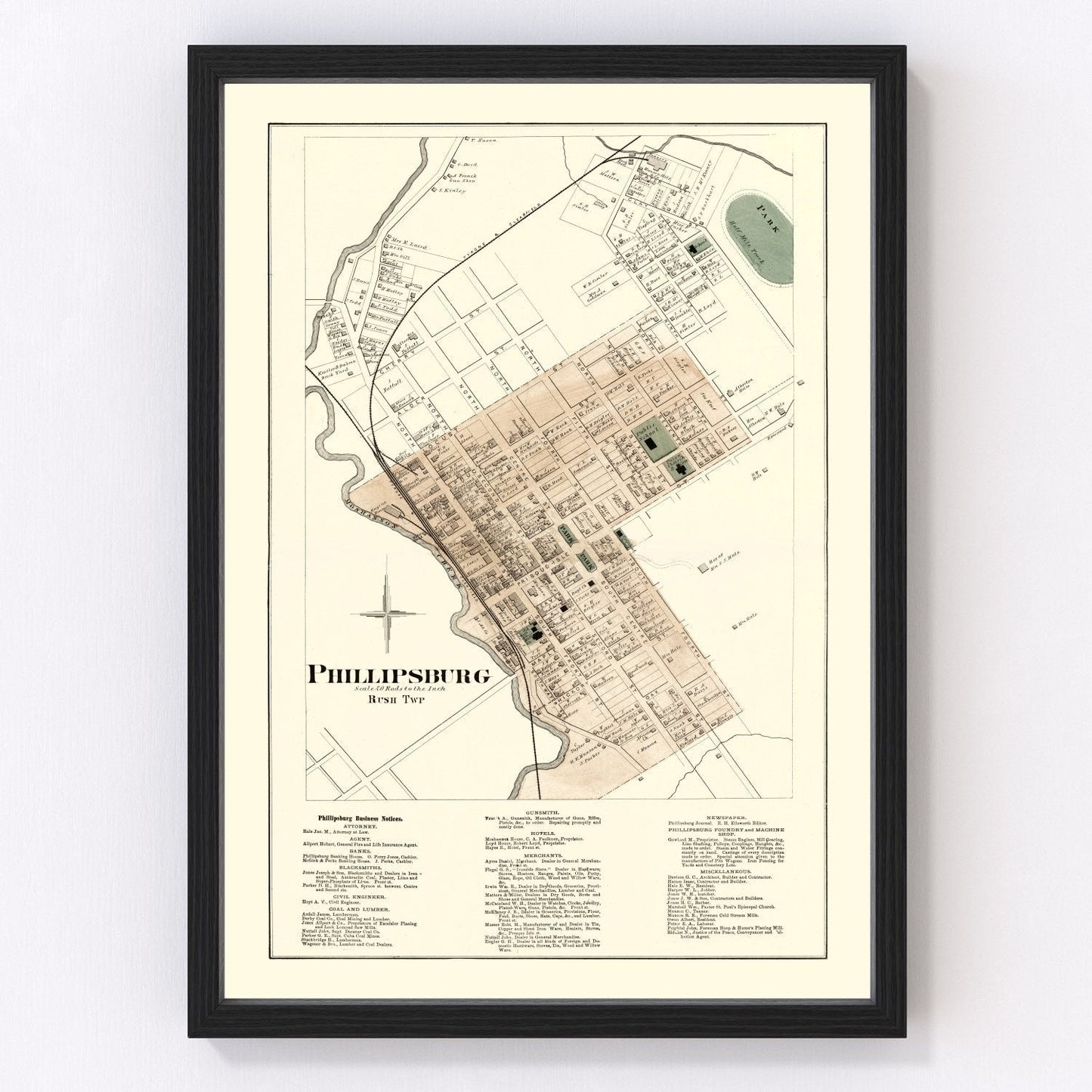 Vintage map of Phillipsburg, Pennsylvania, 1874