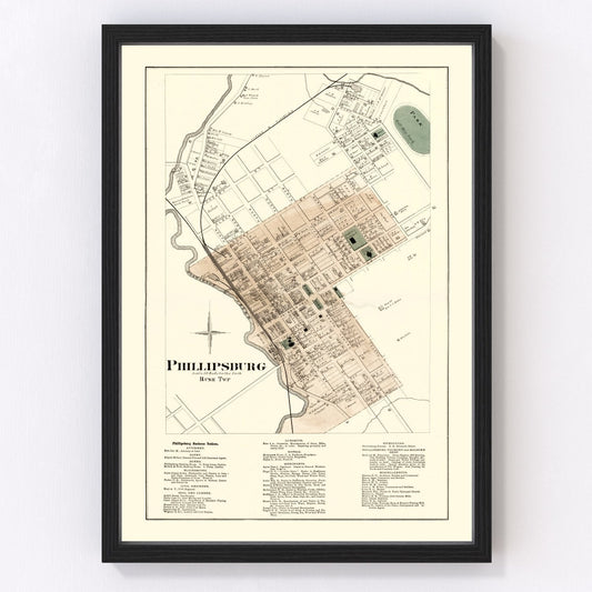 Vintage map of Phillipsburg, Pennsylvania, 1874
