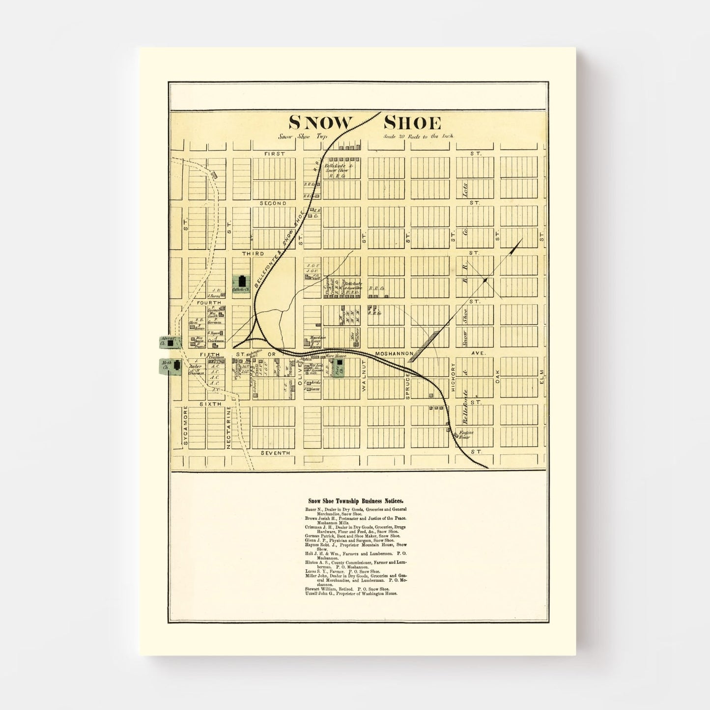 Vintage Map of Snow Shoe, Pennsylvania, 1874
