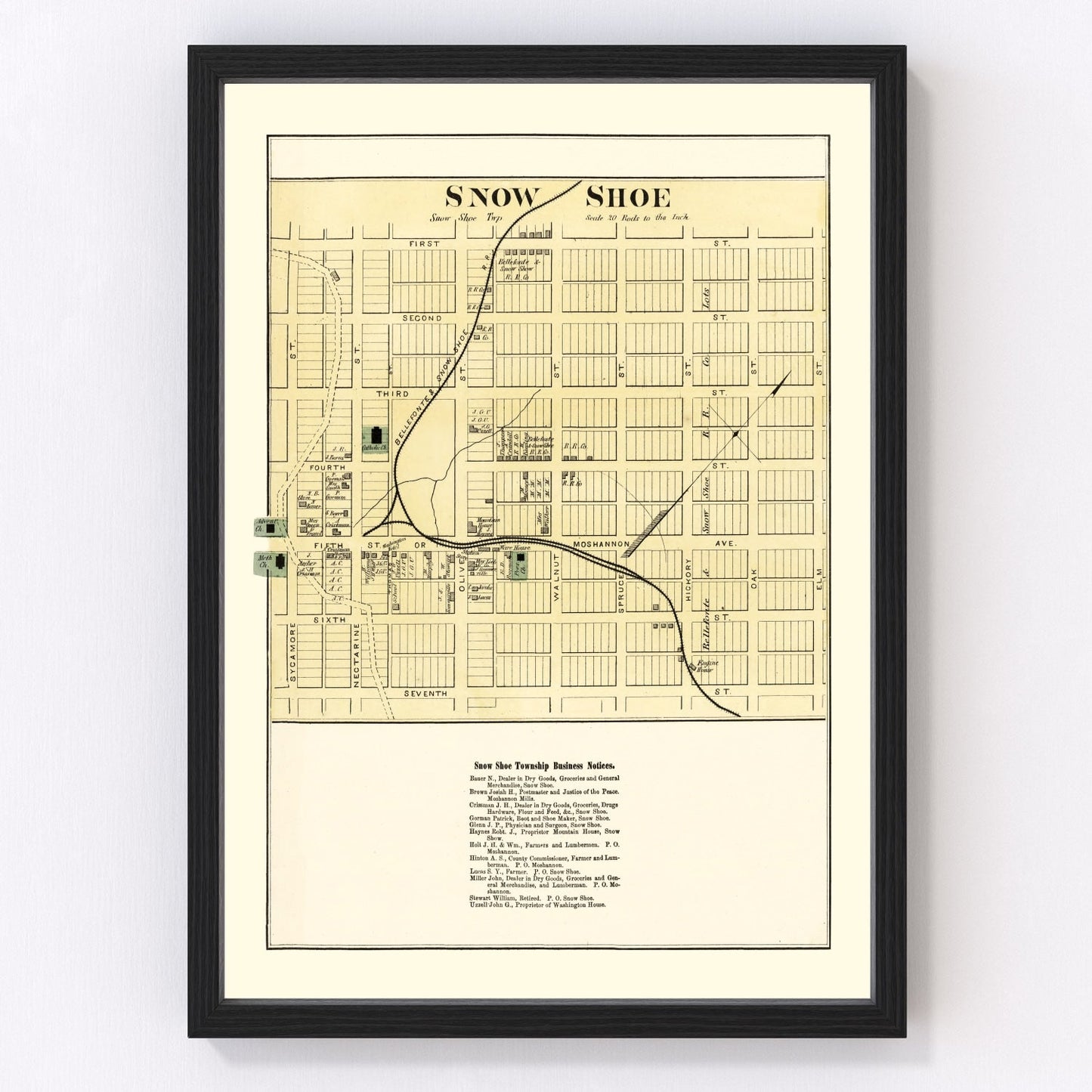 Vintage map of Snow Shoe, Pennsylvania, 1874