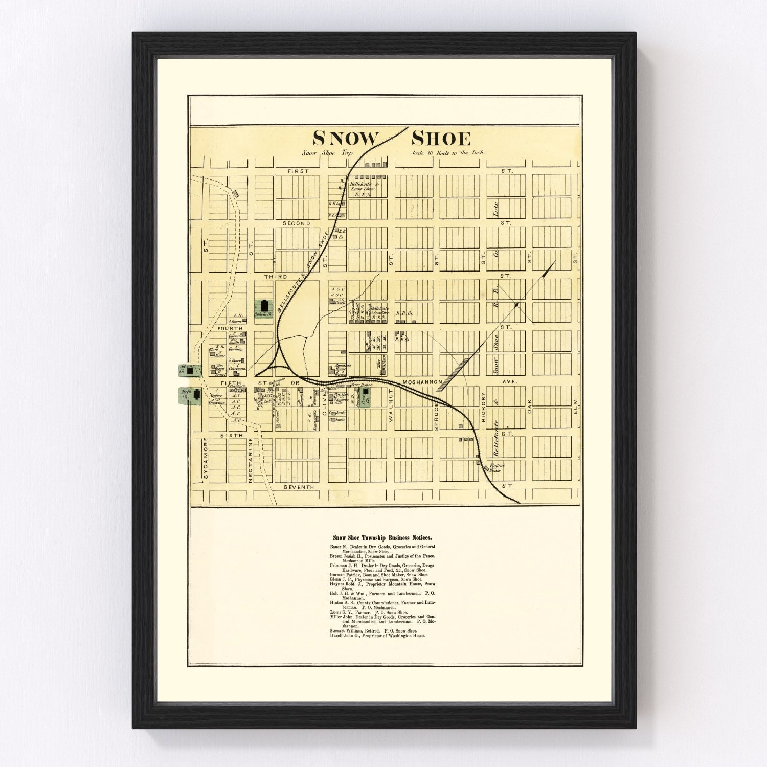 Vintage map of Snow Shoe, Pennsylvania, 1874