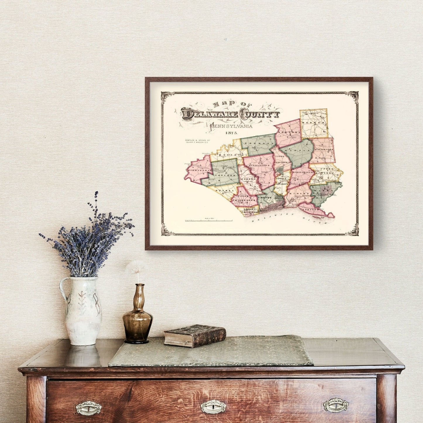 Vintage Map of Delaware County, Pennsylvania, 1875