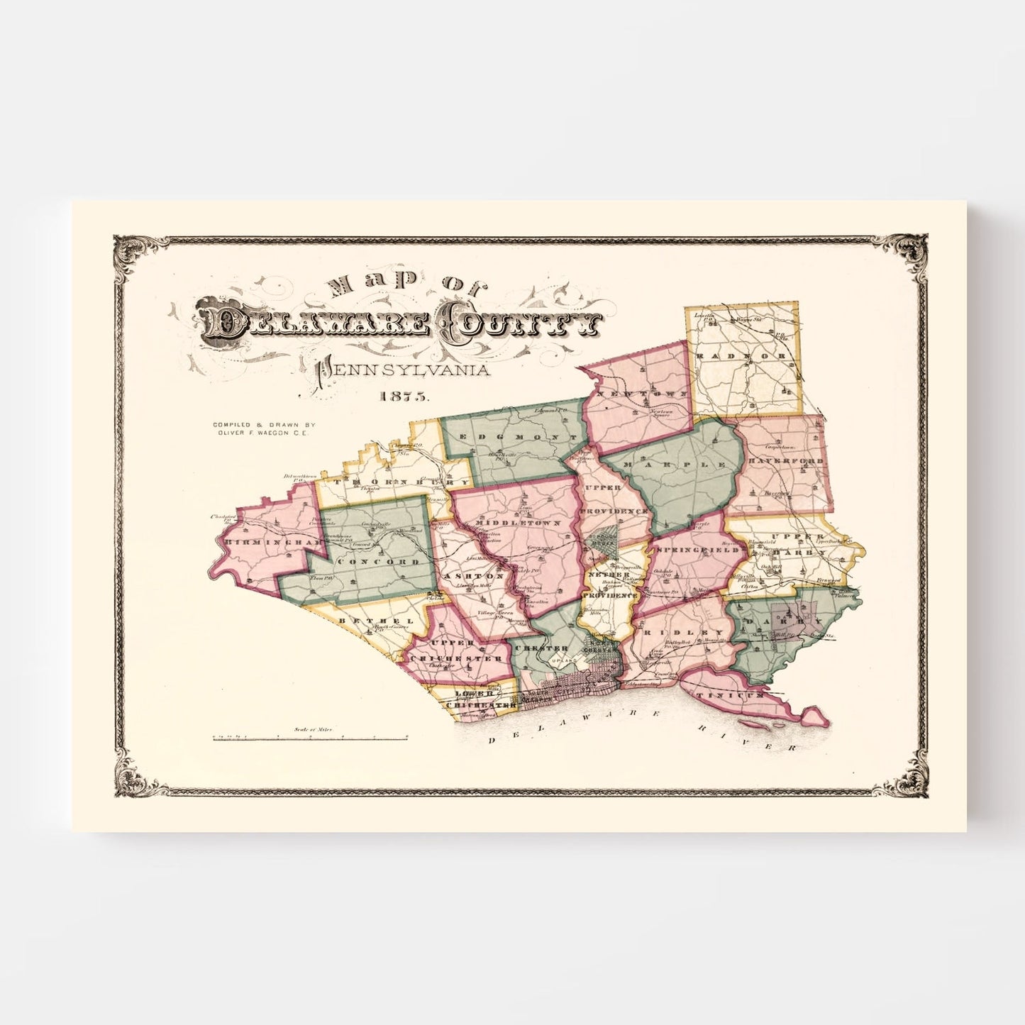 Vintage Map of Delaware County, Pennsylvania, 1875